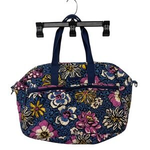 Vera Bradley Quilted Floral Weekender Bag Navy Blue Pink Yellow Travel Duffel